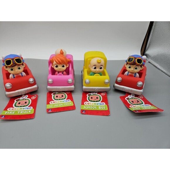 Cocomelon Cars JJ SchoolBus, TomTom FireTruck x2, YoYo IceCream, Lot Of 4 New - Picture 1 of 6